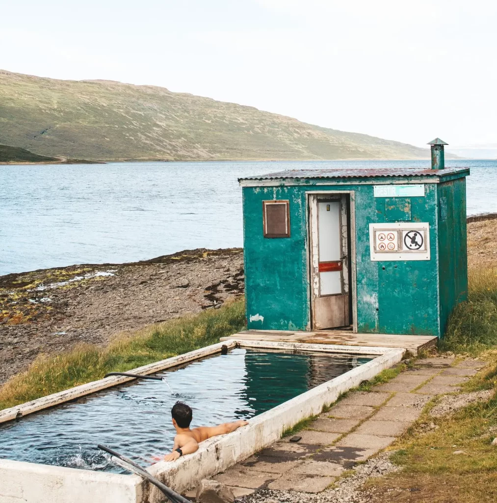 Hörgshlíðarlaug is a quaint and somewhat secluded geothermal pool located near the edge of Mjóifjörður on the east coast of Iceland